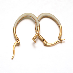 Golden Oval 304 Stainless Steel Enamel Hoop Earrings, Golden, 30x20x2mm, Pin: 1x0.8mm