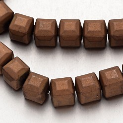 Copper Plated Electroplate Non-magnetic Synthetic Hematite Bead Strands, Frosted, Cube, Copper Plated, 8x8x8mm, Hole: 1mm, about 51pcs/strand, 15.7 inch
