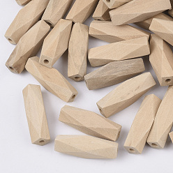 BurlyWood Natural Wood Beads, Macrame Beads Large Hole, Undyed, Faceted, Rectangle, BurlyWood, 40x12.5x12.5mm, Hole: 4mm