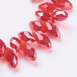 Crimson Electroplate Glass Faceted Teardrop Beads Strands, Top Drilled Beads, AB Color Plated, Crimson, 11.5~13x6mm, Hole: 1mm, about 92~95pcs/strand, 16.5 inch