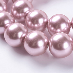 Pearl Pink Eco-Friendly Dyed Glass Pearl Round Beads Strands, Grade A, Cotton Cord Threaded, Pearl Pink, 14mm, Hole: 0.7~1.1mm, about 30pcs/strand, 15 inch