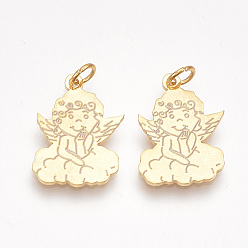 Golden 201 Stainless Steel Pendants, with Unsoldered Jump Rings, Angel, Golden, 20x14x1mm, Hole: 3mm, Jump Ring: 5x0.8mm