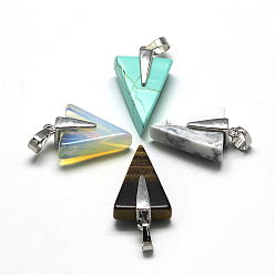 Mixed Stone Natural & Synthetic Mixed Stone Pendants, with Brass Findings, Triangle, Platinum, 27x17x10mm, Hole: 5x7mm