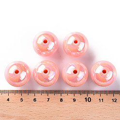 Saumon Clair Perles acryliques opaques, de couleur plaquée ab , ronde, saumon clair, 20x19mm, Trou: 2~3mm, environ111 pcs / 500 g