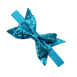Bleu Ciel Foncé Bandeau élastique pour les filles, accessoires pour cheveux, avec bowknot de tissu, poudre de scintillement, bleu profond du ciel, 11 pouces (280 mm)