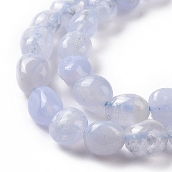 Chalcedony Natural Blue Chalcedony Beads Strands, Tumbled Stone, Nuggets, 5~12x4~9mm, Hole: 1mm, 15.7 inch~15.9 inch(40~40.5cm)