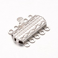 Stainless Steel Color 304 Stainless Steel Multi-Strand Box Clasps, Rectangle, Stainless Steel Color, 19.5x14.5x2.8mm, Hole: 1.5mm