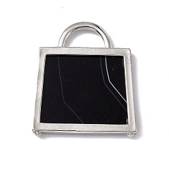 Black Agate Natural Black Agate Pendants, Handbag Charms, with Rack Plating Platinum Tone Brass Findings, Cadmium Free & Lead Free, 34x29.5x3mm, Hole: 6x11mm