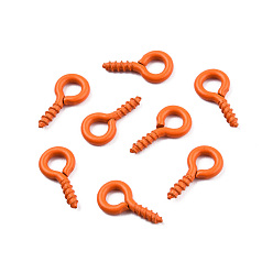 Dark Orange Spray Painted Iron Screw Eye Pin Peg Bails, For Half Drilled Beads, Cadmium Free & Nickel Free & Lead Free, Dark Orange, 10x5x1mm, Hole: 2.5mm, Pin: 1.5mm