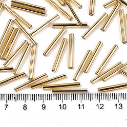 Golden Plated Electroplate Glass Bugle Beads, Round Hole, Metallic Colours, Golden Plated, 20x2.5mm, Hole: 1mm, about 2250pcs/bag