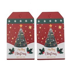 Christmas Tree Rectangle Christmas Theme Kraft Paper Cord Display Cards, with 10m Bundle Hemp Rope, Christmas Tree Pattern, 7x4x0.03cm, Hole: 5mm, 50pcs; Rope: 10m Long, 2mm In Diameter
