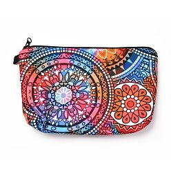 Colorful Polyester Tarp Zip Cosmetic Pouches, Rectangle with Flower Pattern, Colorful, 14.4x21.7x2.1cm