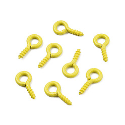 Yellow Spray Painted Iron Screw Eye Pin Peg Bails, For Half Drilled Beads, Cadmium Free & Nickel Free & Lead Free, Yellow, 10x5x1mm, Hole: 2.5mm, Pin: 1.5mm