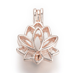 Rose Gold Alloy Diffuser Locket Pendants, Cage Pendants, Flower, Rose Gold, 25x17.5x10.5mm, Hole: 3.5x4.5mm, inner measure: 11.5x14mm