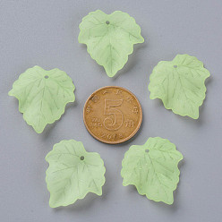 Lime Green Autumn Theme Transparent Frosted Acrylic Pendants, Maple Leaf, Lime Green, 24x22.5x3mm, Hole: 1mm, about 962pcs/500g