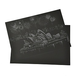 Другие Царапина радуга живопись искусство бумага, diy ночной вид на город, с бумажной карточкой и палочками, оперный театр, Сидней, 40.5x28.4x0.05 см