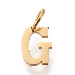 Letter G 304 Stainless Steel Pendants, with Jump Rings, Manual Polishing, Golden, Letter.G, 10x7x1mm, Hole: 4.5mm