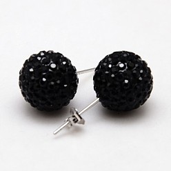 280_Jet 925 Sterling Silver Austrian Crystal Rhinestone Ear Studs, with Ear Nuts, Round, 280_Jet, 12mm, Pin: 0.8mm