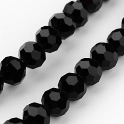 Noir Perles en verre transparentes , imitation de cristal autrichien, à facettes (32 facettes), ronde, noir, 8mm, Trou: 1mm, Environ 70~72 pcs/chapelet, 20~21 pouce