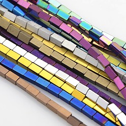 Mixed Color Electroplate Non-magnetic Synthetic Hematite Cuboid Beads Strands, Mixed Color, 4x2x2mm, Hole: 1mm, about 98pcs/strand, 15.7 inch