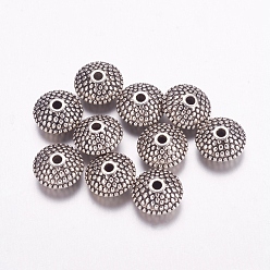 Argent Antique  Perles de séparateur de style tibétain , plat rond, argent antique, sans plomb et sans cadmium et sans nickel, 11x11x6mm, Trou: 1.5mm