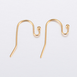 Golden Ion Plating(IP) 304 Stainless Steel Earring Hooks, Golden, 21x12x2mm, 21 Gauge, Pin: 0.7mm