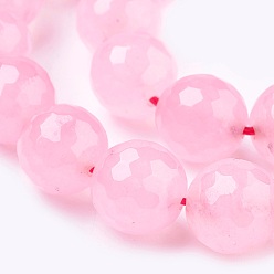 Pink Malaisie naturelles perles de jade brins, teint, facette, ronde, rose, 10mm, Trou: 1.2mm, Environ 37 pcs/chapelet, 14.9 pouce