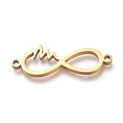 Golden 304 Stainless Steel Links, Infinity with Heartbeat, Golden, 9x26.5x1.5mm, Hole: 1.2mm