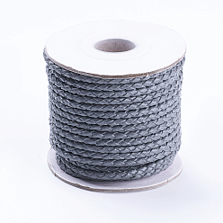 Gray Round Braided Cowhide Cords, Gray, 3mm, about 10.93 yards(10m)/roll