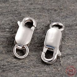 Platinum Rhodium Plated 925 Sterling Silver Lobster Claw Clasps, Platinum, 12x5.5x3mm, Hole: 2.5mm