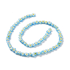 Bleu Main millefiori perles de verre brins, fleur, bleu, 4~7.2x2.6mm, Trou: 1mm, Environ 60~69 pcs/chapelet, 16 pouce (40 cm)