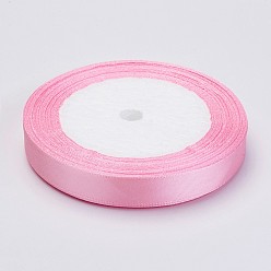 Pink Single Face Satin Ribbon, Polyester Ribbon, Pink, 3/8 inch(10mm), about 25yards/roll(22.86m/roll), 10rolls/group, 250yards/group(228.6m/group)