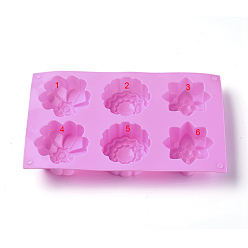 Hot Pink Flower Food Grade Silicone Molds, Fondant Molds, For DIY Cake Decoration, Chocolate, Candy, Soap Making, Hot Pink, 270x165x30mm