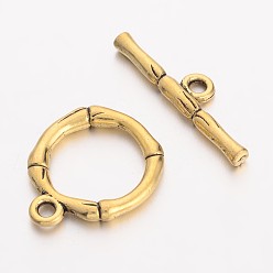 Antique Golden Alloy Toggle Clasps, Lead Free & Cadmium Free & Nickel Free, Antique Golden Color,Size: Ring: about 20.5x17mm, Hole: 2mm, Bar: 26x6x3mm, Hole: 2mm