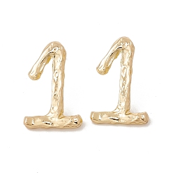 Number Brass Number Stud Earrings with 925 Sterling Silver Pins for Women, Num.1, 20x13mm, Pin: 0.7mm