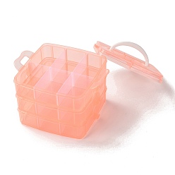 Saumon Clair Boîte de rangement détachable en plastique pp portable rectangulaire, avec trois couches et poignée, 18 boîtes de rangement de compartiment, saumon clair, 15x16.5x13.5 cm