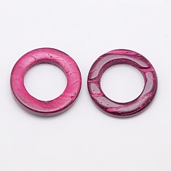Deep Pink Dyed Wood Jewelry Findings Coconut Linking Rings, Deep Pink, 20~23x2~5mm