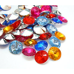 Mixed Color Imitation Taiwan Acrylic Rhinestone Cabochons, Pointed Back & Faceted, Diamond, Mixed Color, 18x7mm, about 200pcs/bag