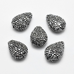 Hematite Polymer Clay Rhinestone Beads, Drop, Hematite, 21~23x15~18x8~9mm, Hole: 1.5mm
