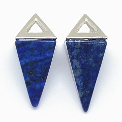 Lapis Lazuli Natural Lapis Lazuli Pendants, with Alloy Findings, Triangle, Dyed, Platinum, 34x14x14.5mm, Hole: 4x6mm