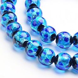 Blue Glow in the Dark Luminous Style Handmade Silver Foil Glass Round Beads, Blue, 12mm, Hole: 2mm