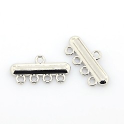 Platinum Alloy Chandelier Components Links, 4-Strand Reducer Connector, Rectangle, Platinum, 11x23x2mm, Hole: 2mm