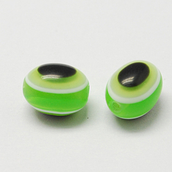 Light Green Oval Evil Eye Resin Beads, Light Green, 10x8mm, Hole: 1.5~2mm