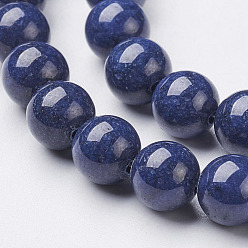 Midnight Blue Natural Mashan Jade Round Beads Strands, Dyed, Midnight Blue, 6mm, Hole: 1mm, about 69pcs/strand, 15.7 inch
