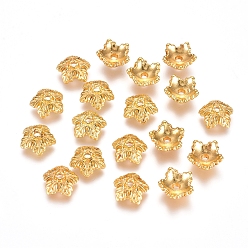 Golden Tibetan Style Bead Caps, Cadmium Free & Lead Free, 5-Petal, Flower, Golden, 10x4mm, Hole: 1mm