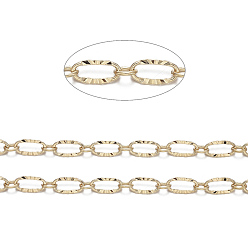 Real 18K Gold Plated Brass Textured Oval Link Chains, Figaro Chains, Soldered, Real 18K Gold Plated, 6.2x3.3x0.5mm