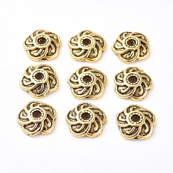 Antique Golden Tibetan Style Caps, Lead Free & Cadmium Free & Nickel Free, Flower, Antique Golden Color, 9x9x2.5mm, Hole: 2mm