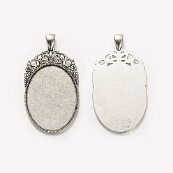 Antique Silver Tibetan Style Alloy Oval Big Pendants Cabochon Settings, Cadmium Free & Lead Free, Antique Silver, Tray: 30x40mm, 60x32x2mm, Hole: 5x7mm, about 120pcs/kg