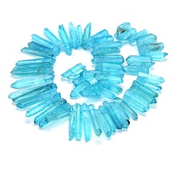 Светло-Голубой Крашеные природный кварц нитей кристалл самородок из бисера, Небесно-голубой, 22~51x7~9x6~7 мм, отверстие : 1 мм, около 59~62 шт / нитка, 15.3 дюйм
