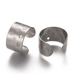 Stainless Steel Color 304 Stainless Steel Ear Cuff Findings, with Star Pattern, Stainless Steel Color, 11x10x7mm, Hole: 0.9mm